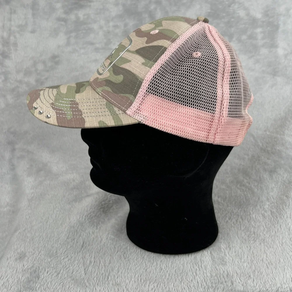 John Deere Camo Pink Mesh Trucker Hat OS Women Rhinestone Logo Snapback Cap
